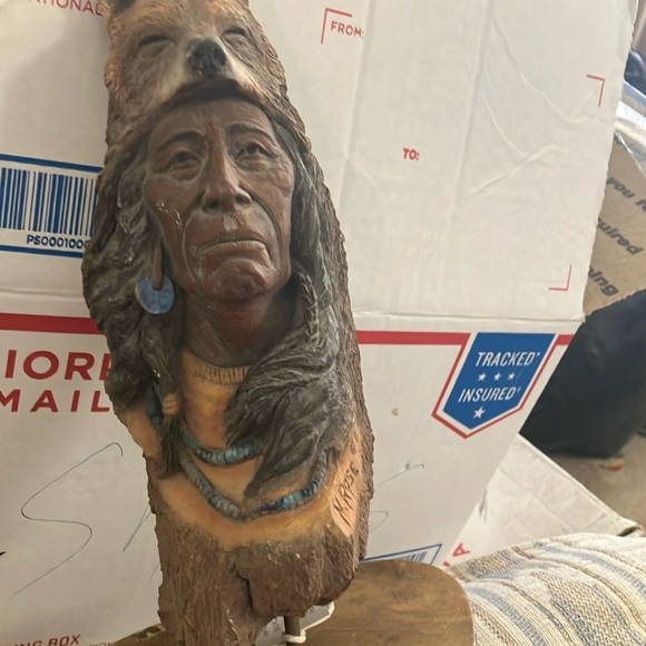 Neil j rose blue wolf carved wooden piece